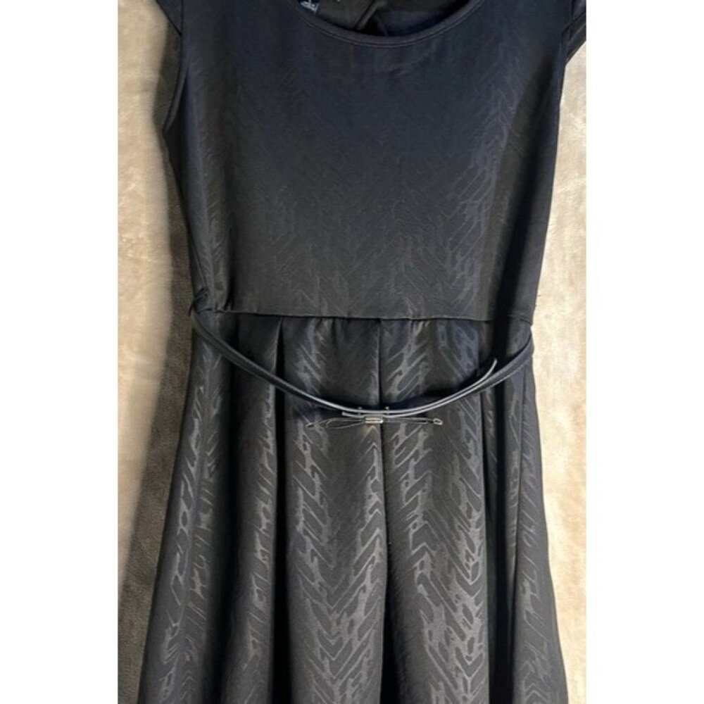 IZ BYER WOMENS VERSATILE BLACK PRINTED SCUBA KNIT SHORT SLEEVE DRESS BELT SIZE L - Picture 3 of 14
